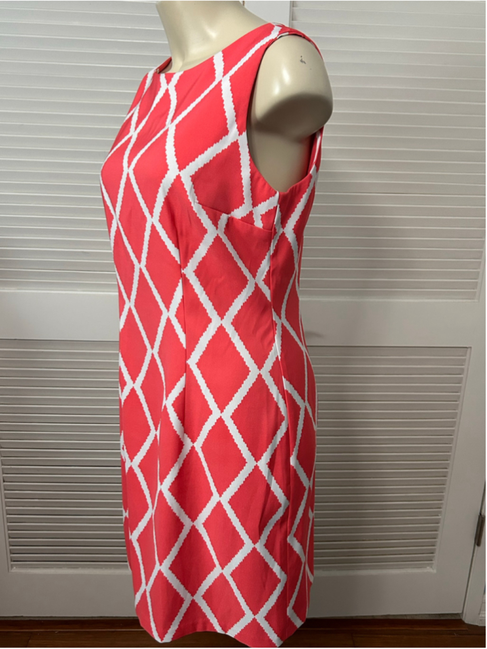 ALYX Red White Diamond Lattice Sleeveless Dress Size 12 Stretch - Picture 5 of 8